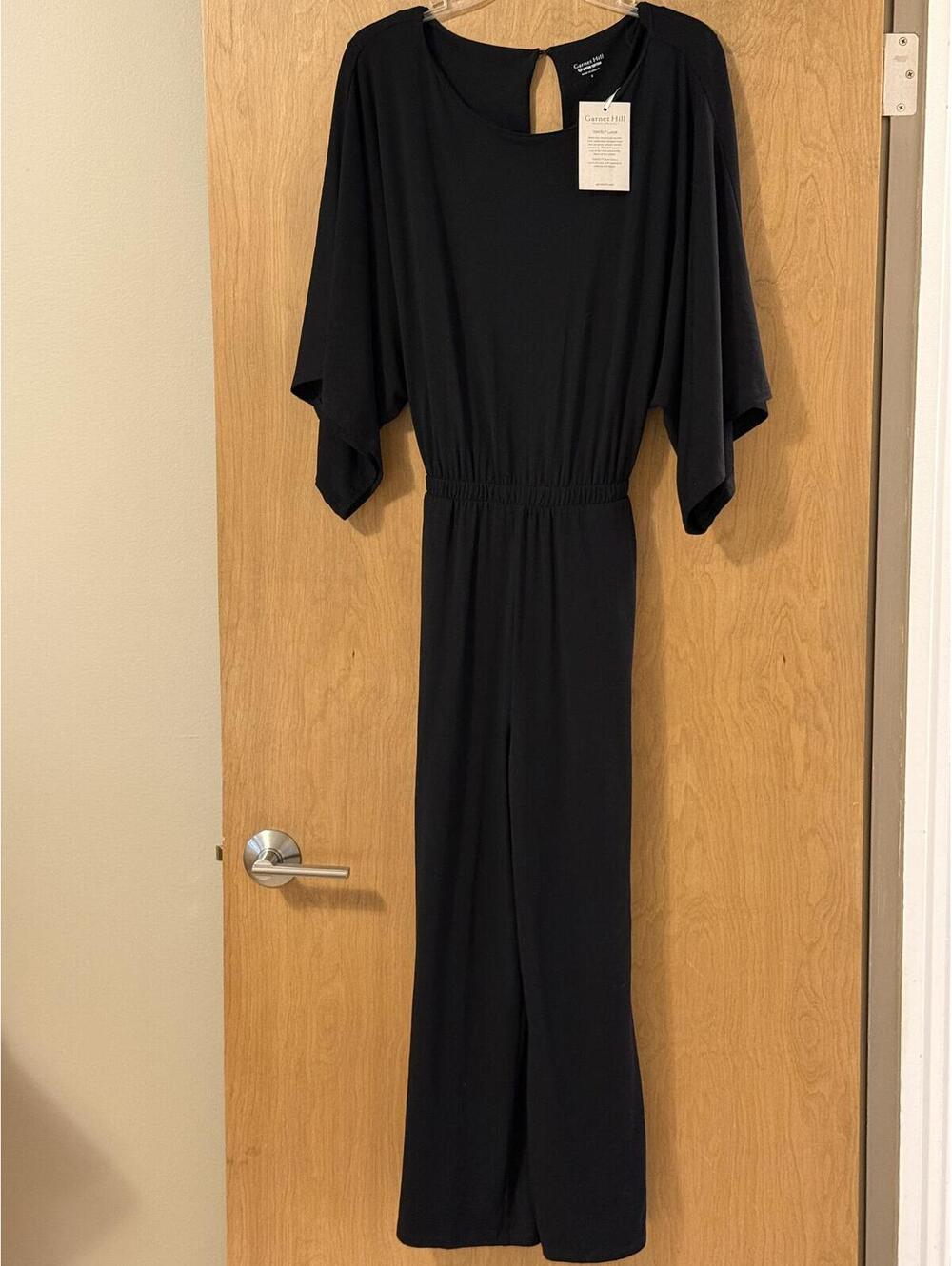 NWT Garnet Hill Prato Knit Wide Leg Jumpsuit Black TENCEL Lyocell Women's Small